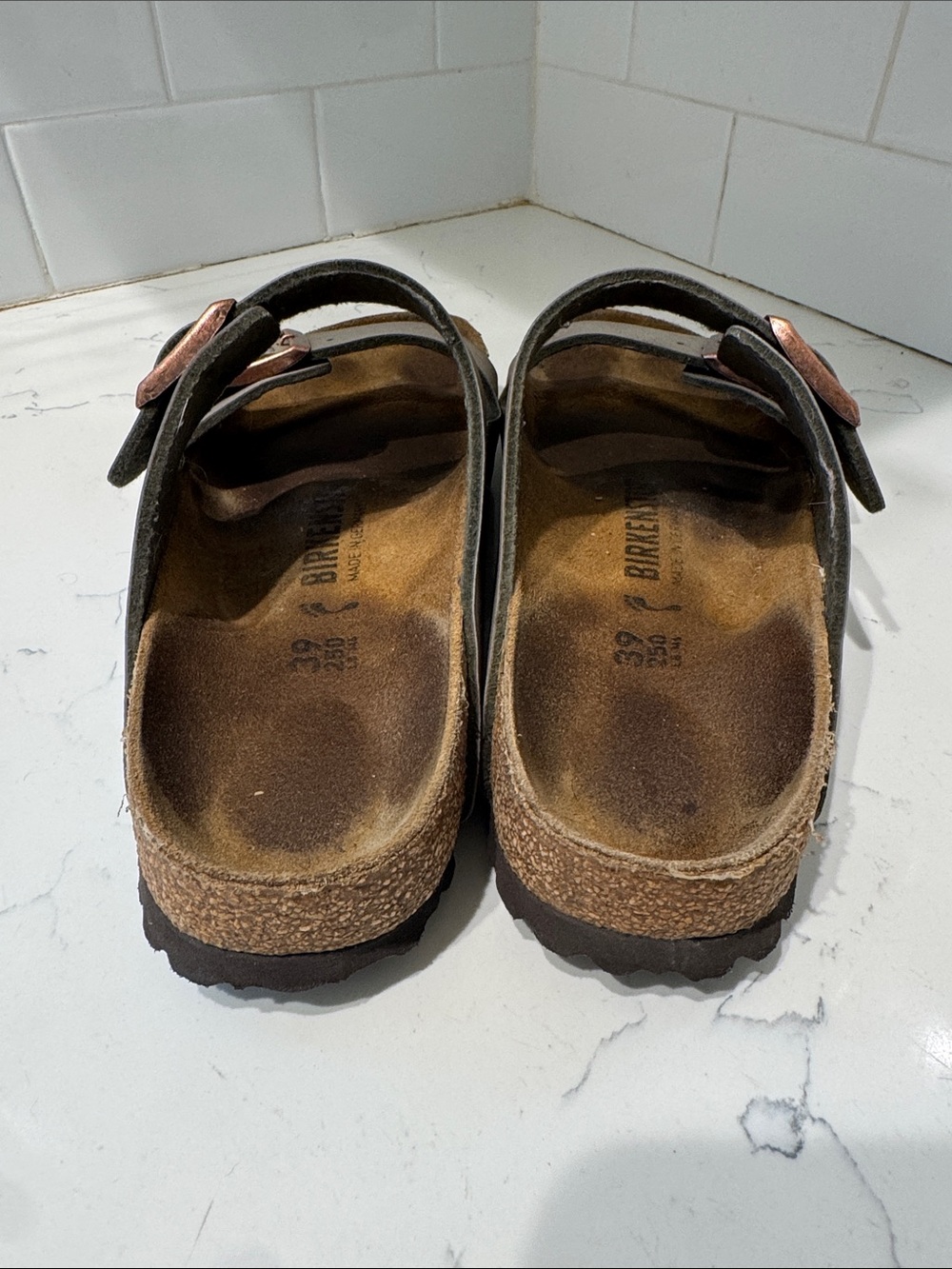 Birkenstock Taupe Double Buckle Sandals with Copper Buckles - Picture 3 of 10